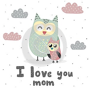 I Love You Mom print with cute owls