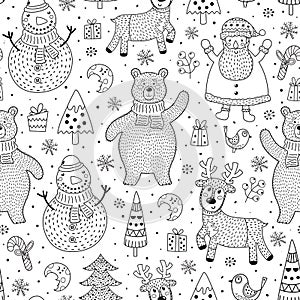 Christmas seamless pattern for coloring page