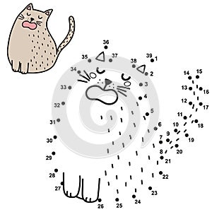 Numbers game for children. Connect the dots and draw a funny cat, saying Meow