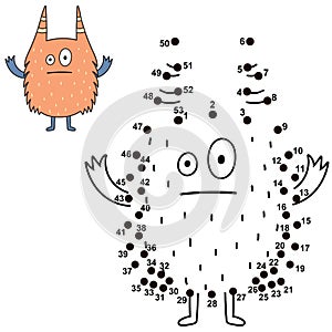 Connect the dots and draw a funny monster. Numbers game for children photo