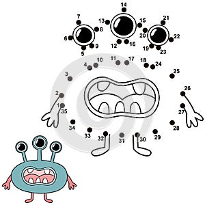 Educational game connect the dots to draw a monster photo