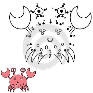 Connect the dots and draw a cute crab. Numbers game for children photo
