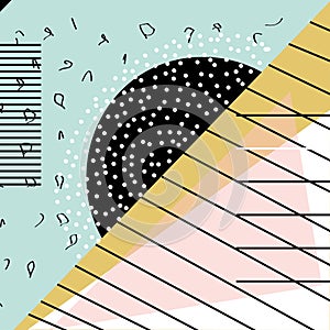 Trendy geometric elements memphis cards. Geometric style texture, pattern and geometric elements.