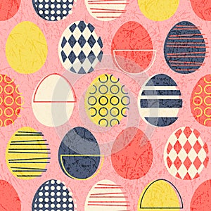 Abstract seamless retro Easter eggs pattern in stamped style. photo