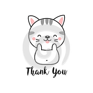 Cute cat cartoon with Thank you lettering.