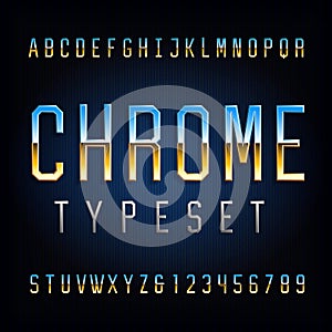 Chrome alphabet font. Chrome effect thin letters and numbers. photo