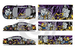Car decal wrap design vector. Graphic abstract stripe racing background kit designs for wrap vehicle, race car, rally, photo