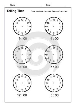 Telling Time Telling the Time Practice for Children  Time Worksheets for Learning to Tell Time game Time Worksheets photo