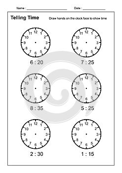 Telling Time Telling the Time Practice for Children  Time Worksheets for Learning to Tell Time game Time Worksheets