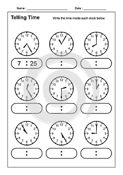Telling Time Telling the Time Practice for Children  Time Worksheets for Learning to Tell Time game Time Worksheets photo