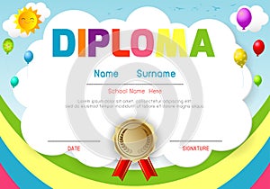 Certificates kindergarten and elementary, Preschool Kids Diploma certificate pattern design template, Diploma photo