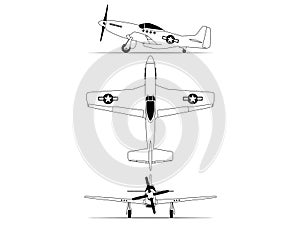 North american P-51D Mustang WW2 airplance illustration