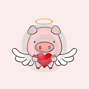 Sweet Cupid pig flying in the sky.