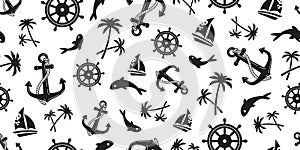 Anchor seamless pattern vector boat pirate helm palm tree maritime Nautical ocean sea repeat wallpaper scarf isolated tile backgro