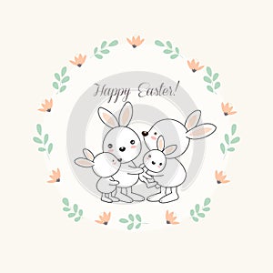 Happy Easter greeting card with little Bunny.