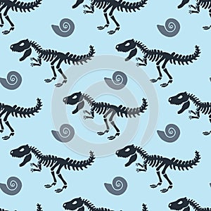 Dinosaur skeleton and fossils. Vector seamless pattern.