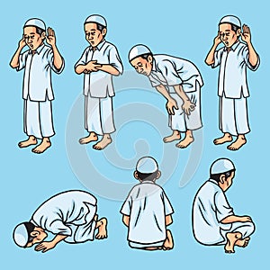 Salah, Sholat, Shalat, Muslim Pray Set Movement Icon Illustration Vector photo
