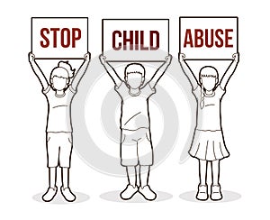 Stop Child abuse ,Children with sign board photo