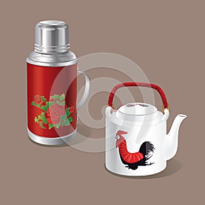 Chinese Vintage thermos and tea kettle photo
