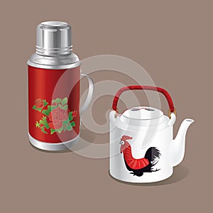 Chinese Vintage thermos and tea kettle