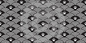 Dog Paw seamless pattern vector japan wave footprint pet ocean scarf isolated cartoon cat repeat wallpaper tile background