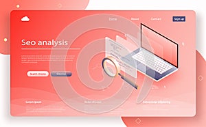 Data analytics isometric vector. SEO Analysis for banner and website. Search Data monitoring