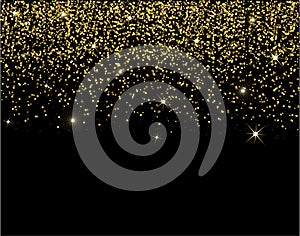 Waterfalls golden glitter sparkle-bubbles champagne particles stars black background happy new year holiday concept.