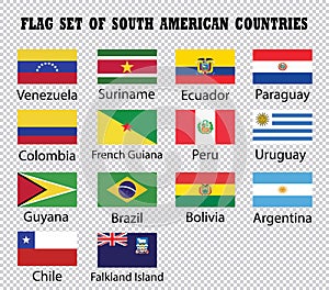 Flag set of South American Countries