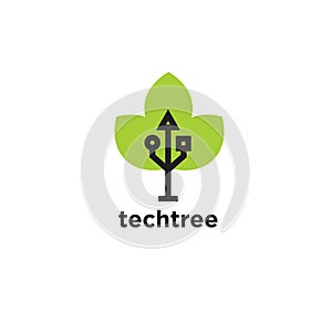Tech tree technology computer net system vector logo icon illustration design