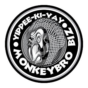 Mad Angry Bad Chimp Ape Monkey Gorila Ink Black White Circular Logo Black & White Monkey Biz photo