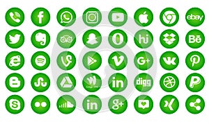 Set of popular social media logos, icons facebook instagram twitter whatsapp
