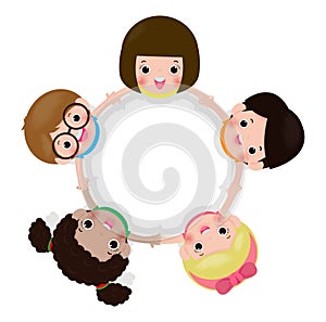 Children holding hands in a circle isolated on white background, Vector illustration in flat style