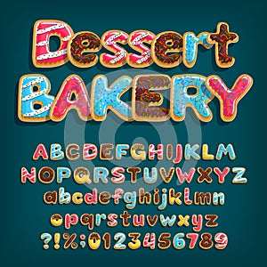 Dessert Bakery alphabet font. Uppercase and lowercase dessert letters.