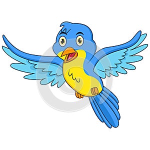 Happy blue bird cartoon flying