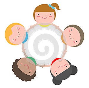 Children holding hands in a circle isolated on white background, Vector illustration in flat style