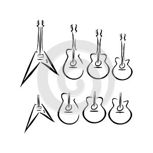 Bundle acoustic and electric guitar logo concept photo