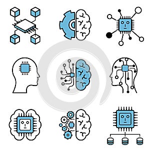 Computer learning & artificial intelligence vector design icon set
