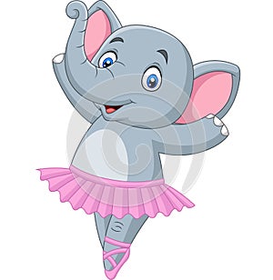 Cartoon elephant ballet dancer on white background