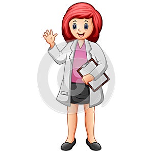 Women scientist in lab coats on white background photo