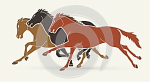 Group of  Horses running cartoon graphic