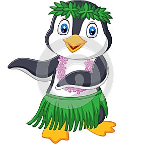 Hawaii hula penguin on white background