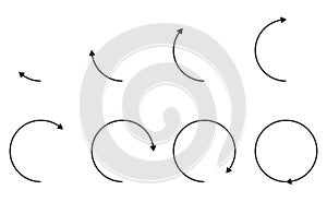 Arrows rotation of angle 45 degree to 360 degree angle