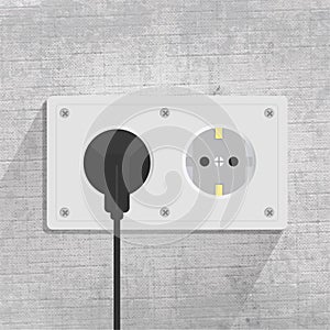 Power socket. Connecting the plug. gray background