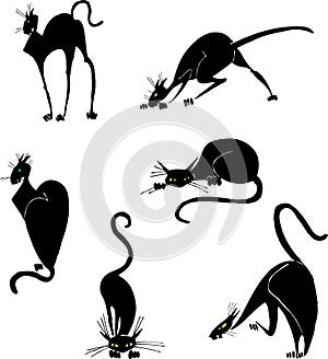 Cats Clip Art set svg, cricut, formats. Black cats Clipart 9 posed logo print instant download