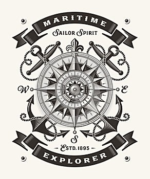 Vintage Maritime Explorer Typography One Color photo