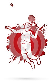 Badminton player action, Sport action cartoon graphic