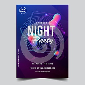 Night glow liquid light party music night poster template.