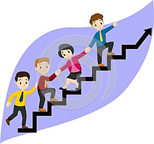 Business people run on up the stairs path to goal