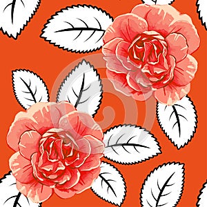 Seamless roses backgorund. Abstract leaves. Vector pattern EPS 10.
