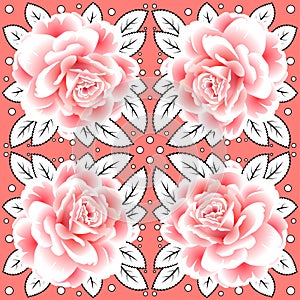 Seamless roses backgorund. Abstract leaves. Vector pattern EPS 10.
